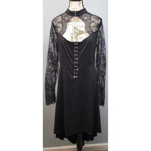 Nextmia Sheath Dress Womens 16 Black Choker Neck Hook & Eye Front Lace Up Back